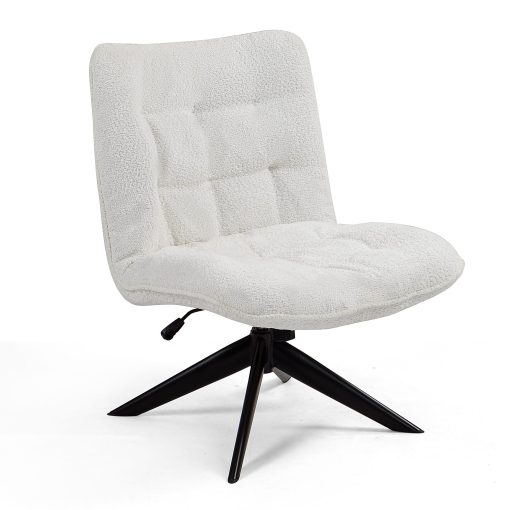 Glamour Home Belva Upholstered Fabric Accent Chair, White/Black - Image 2