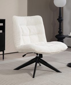 Glamour Home Belva Upholstered Fabric Accent Chair, White/Black