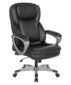 Office Star™ Ergonomic Leather High-Back Executive Office Chair, Black/Titanium 2
