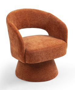 Glamour Home Belenus Corduroy Fabric Accent Chair With Swivel Base, Orange 2