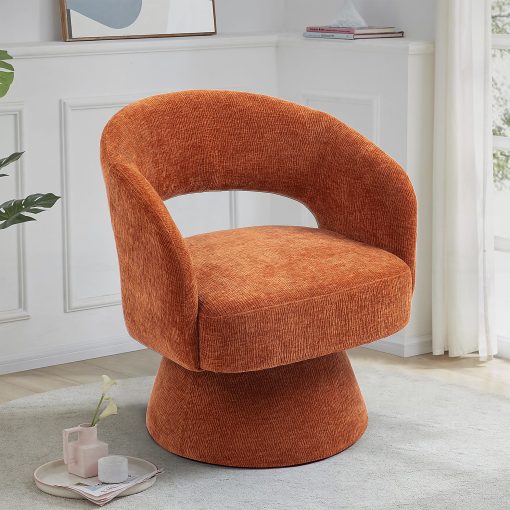 Glamour Home Belenus Corduroy Fabric Accent Chair With Swivel Base, Orange