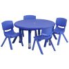 Flash Furniture Round Plastic Height-Adjustable Activity Table Set With 4 Chairs, 23-3/4" x 33", Blue