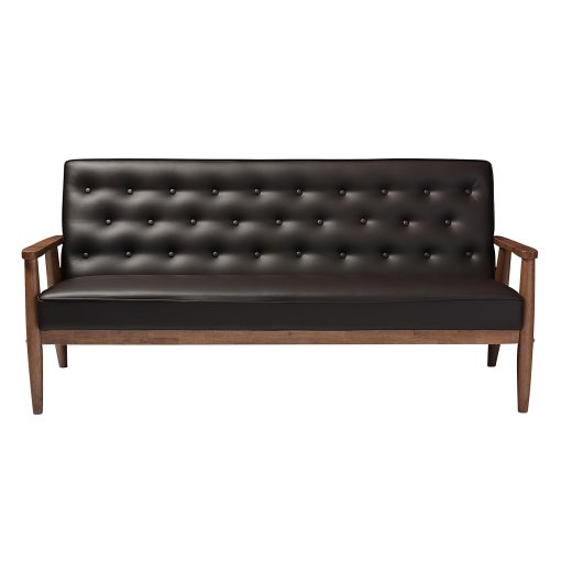 Baxton Studio Noel Sofa, Brown/Dark Walnut