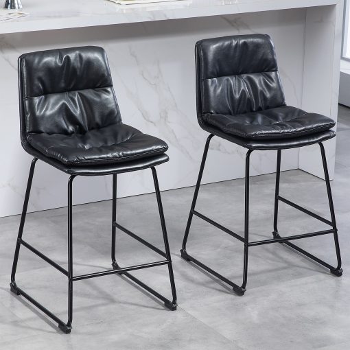 Glamour Home Bauer Faux Leather Counter Height Stools With Back, Black, Set Of 2 Stools - Image 2