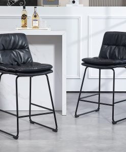 Glamour Home Bauer Faux Leather Counter Height Stools With Back, Black, Set Of 2 Stools