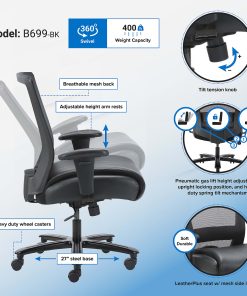 Boss Office Products Heavy-Duty Ergonomic LeatherPlus™ Bonded Leather/Mesh Mid-Back Chair, Black 2