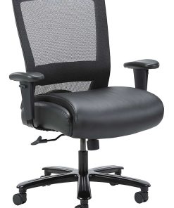 Boss Office Products Heavy-Duty Ergonomic LeatherPlus™ Bonded Leather/Mesh Mid-Back Chair, Black
