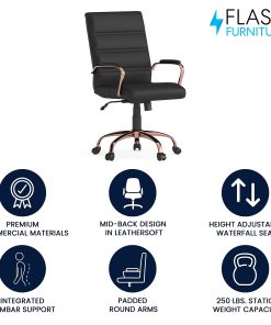 Flash Furniture LeatherSoft™ Faux Leather Mid-Back Office Chair With Chrome Base And Arms, Black/Pink 2