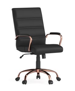 Flash Furniture LeatherSoft™ Faux Leather Mid-Back Office Chair With Chrome Base And Arms, Black/Pink