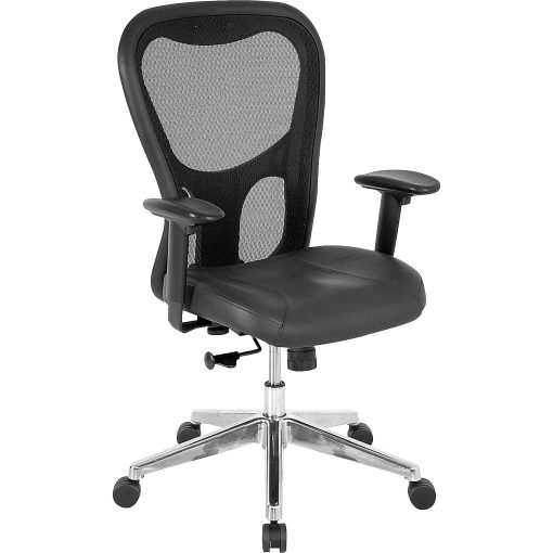 Lorell® Executive Ergonomic Bonded Leather/Mesh Mid-Back Chair, Black - Image 2