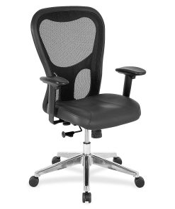 Lorell® Executive Ergonomic Bonded Leather/Mesh Mid-Back Chair, Black