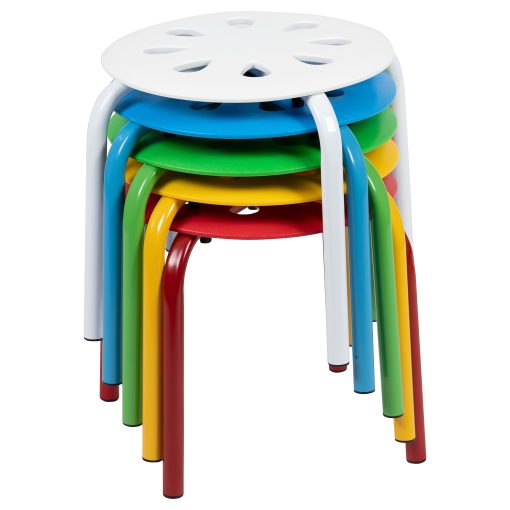 Flash Furniture Kids' Plastic 11-1/2" Nesting Stack Stools, Assorted Colors, Set Of 5 Stools - Image 2