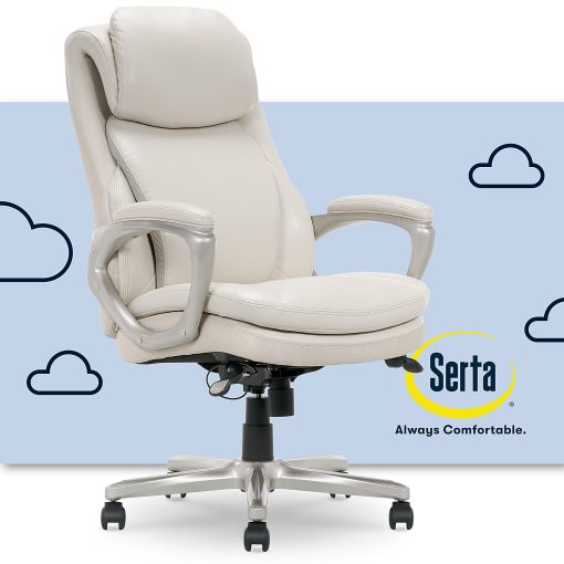 Serta® Smart Layers™ Arlington AIR™ Ergonomic Bonded Leather High-Back Executive Office Chair, Cream/Silver - Image 2