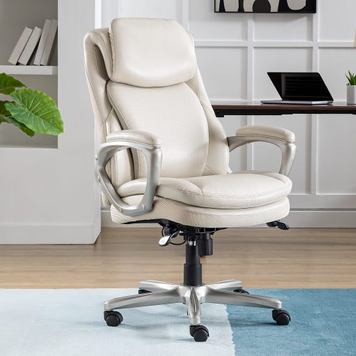 Serta® Smart Layers™ Arlington AIR™ Ergonomic Bonded Leather High-Back Executive Office Chair, Cream/Silver