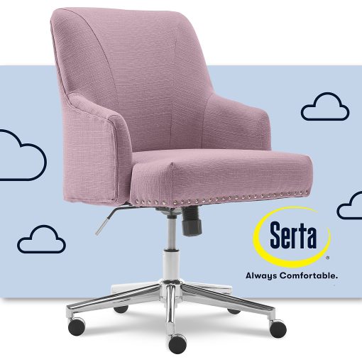 Serta® Leighton Home Mid-Back Office Chair, Twill Fabric, Lilac/Chrome - Image 2