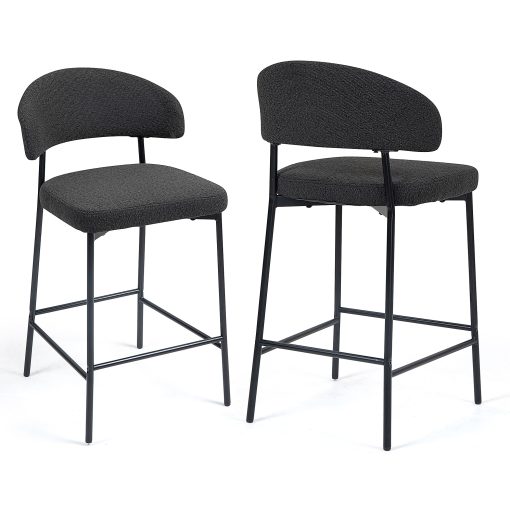 Glamour Home Bennett Upholstered Fabric Counter-Height Stools With Backs, Black, Set Of 2 Stools - Image 2