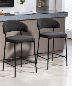 Glamour Home Bennett Upholstered Fabric Counter-Height Stools With Backs, Black, Set Of 2 Stools