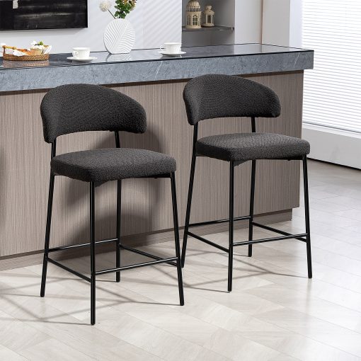 Glamour Home Bennett Upholstered Fabric Counter-Height Stools With Backs, Black, Set Of 2 Stools