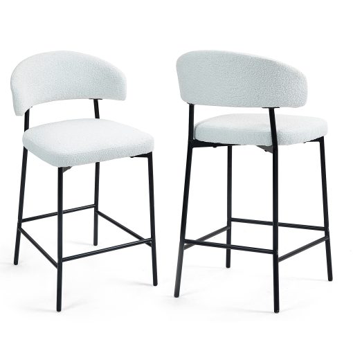Glamour Home Bennett Upholstered Fabric Counter-Height Stools With Backs, White/Black, Set Of 2 Stools - Image 2