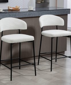 Glamour Home Bennett Upholstered Fabric Counter-Height Stools With Backs, White/Black, Set Of 2 Stools
