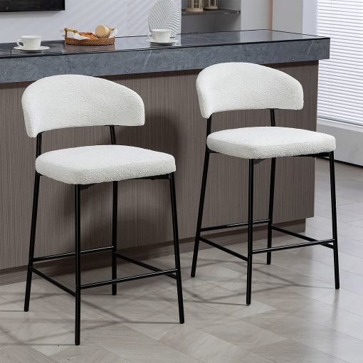 Glamour Home Bennett Upholstered Fabric Counter-Height Stools With Backs, White/Black, Set Of 2 Stools