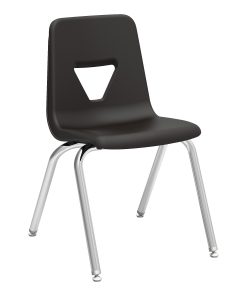 Lorell® Classroom Student Plastic Seat, Plastic Back Stacking Chair, 18 1/4" Seat Width, Black Seat/Silver Frame, Quantity: 4