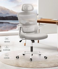 ALPHA HOME Ergonomic Mesh Mid-Back Office Task Chair With Padded Armrests, White 2