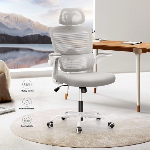 ALPHA HOME Ergonomic Mesh Mid-Back Office Task Chair With Padded Armrests, White - Image 2