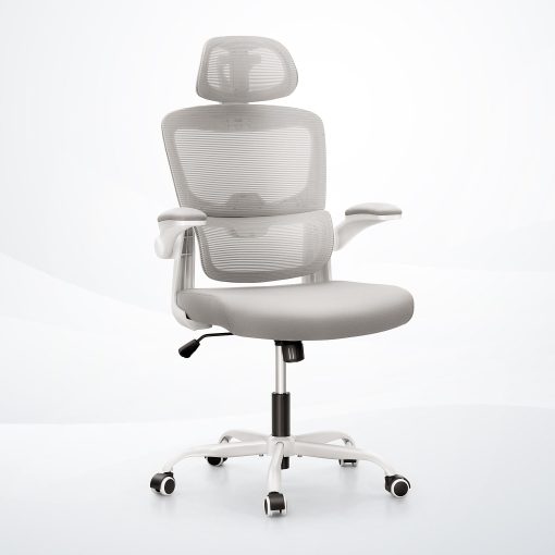 ALPHA HOME Ergonomic Mesh Mid-Back Office Task Chair With Padded Armrests, White