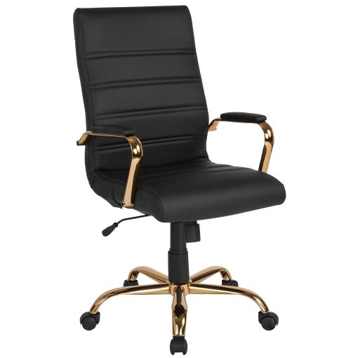 Flash Furniture LeatherSoft™ Faux Leather High-Back Office Chair, Black/Gold - Image 2