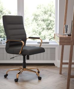Flash Furniture LeatherSoft™ Faux Leather High-Back Office Chair, Black/Gold