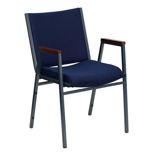 Flash Furniture HERCULES Series Stack Accent Chair With Arms, Navy Blue Patterned Fabric/Silvervein Frame - Image 2