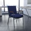Flash Furniture HERCULES Series Stack Accent Chair With Arms, Navy Blue Patterned Fabric/Silvervein Frame