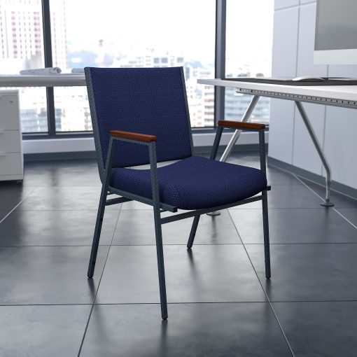 Flash Furniture HERCULES Series Stack Accent Chair With Arms, Navy Blue Patterned Fabric/Silvervein Frame