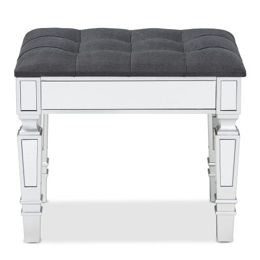 Baxton Studio Hedia Contemporary Glam And Luxe Ottoman, Gray/Silver - Image 2