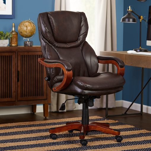 Serta® Conway Big & Tall Bonded Leather High-Back Office Chair, Biscuit/Espresso