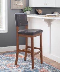 Linon Victoria Faux Leather Bar Stool, Dark Brown/Medium Dark Walnut 2