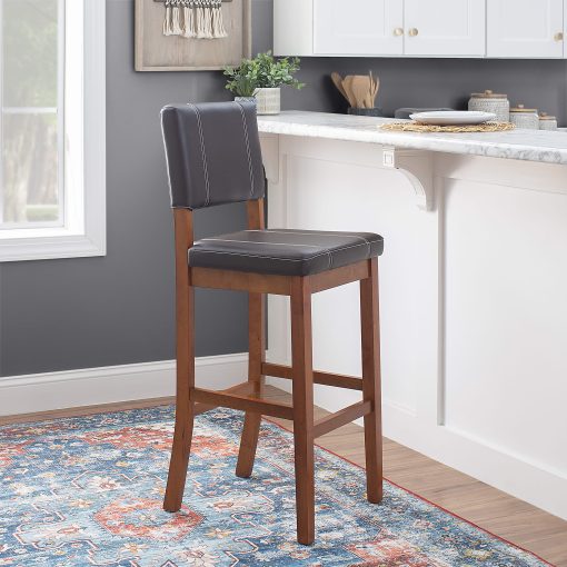 Linon Victoria Faux Leather Bar Stool, Dark Brown/Medium Dark Walnut - Image 2