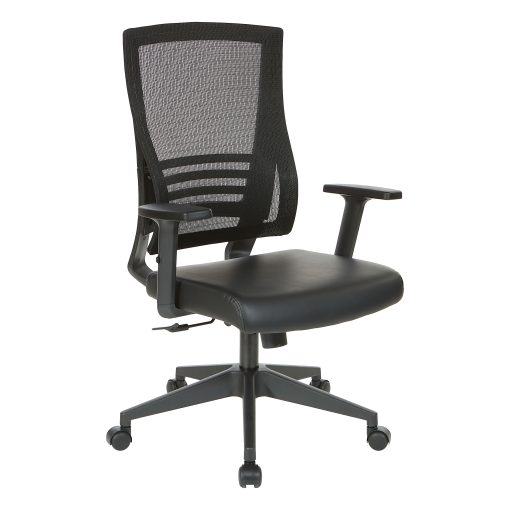 Office Star™ Work Smart Faux Leather Mesh Back Manager Chair, T Arms, Black - Image 2