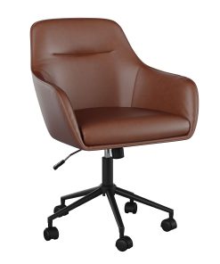 Martha Stewart Rayna Faux Leather Upholstered Mid-Back Office Task Chair, Saddle Brown/Oil-Rubbed Bronze 2