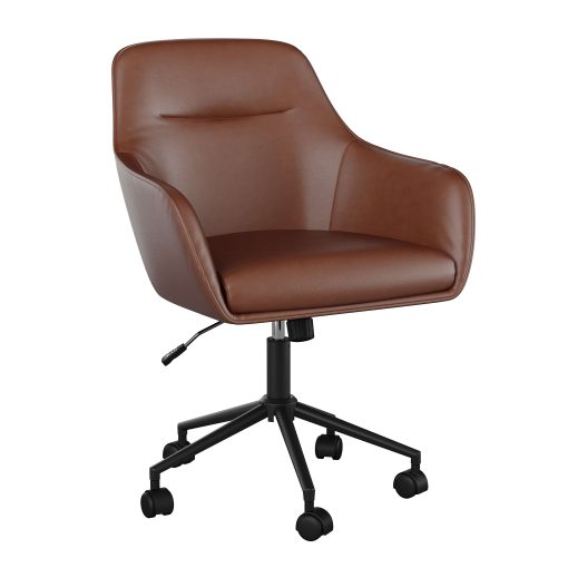 Martha Stewart Rayna Faux Leather Upholstered Mid-Back Office Task Chair, Saddle Brown/Oil-Rubbed Bronze - Image 2