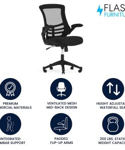 Flash Furniture Mesh Mid-Back Swivel Task Chair With Flip-Up Arms, Black 2