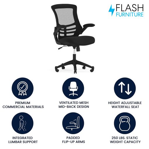 Flash Furniture Mesh Mid-Back Swivel Task Chair With Flip-Up Arms, Black - Image 2