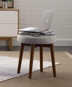 Elle Décor Penelope Round Tufted Stool, Storm Gray/Brown 2