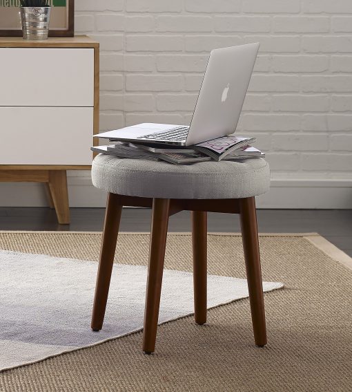 Elle Décor Penelope Round Tufted Stool, Storm Gray/Brown - Image 2