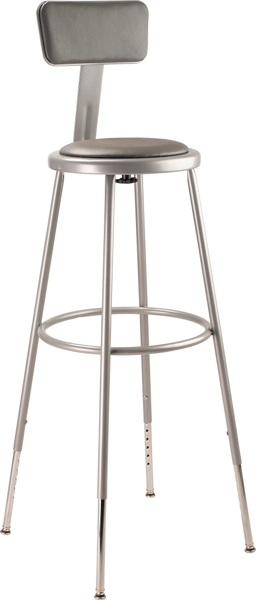 National Public Seating 6400 Series Adjustable Vinyl-Padded Science Stools With Backrests, 31-1/2 - 38-1/2"H Seat, Gray, Pack Of 2 Stools - Image 2
