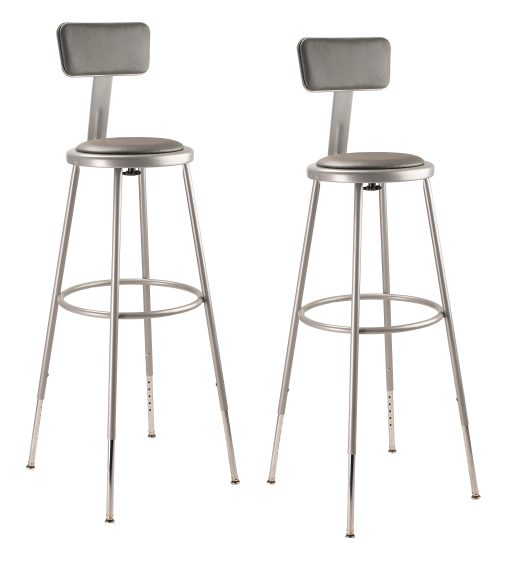 National Public Seating 6400 Series Adjustable Vinyl-Padded Science Stools With Backrests, 31-1/2 - 38-1/2"H Seat, Gray, Pack Of 2 Stools