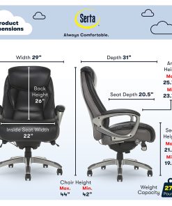 Serta® Works Bonded Leather/Mesh High-Back Office Chair With Smart Layers Technology, Opportunity Gray/Black/Silver 2