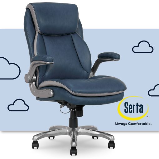 Serta® Smart Layers™ Brinkley Ergonomic Bonded Leather High-Back Executive Office Chair, Navy/Silver - Image 2