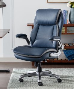 Serta® Smart Layers™ Brinkley Ergonomic Bonded Leather High-Back Executive Office Chair, Navy/Silver